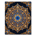 Golden Ornate Floral Medallion Royal Navy Rug