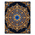 Golden Ornate Floral Medallion Royal Navy Rug