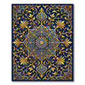 Golden Floral Medallion Navy Ornate Tapestry Rug