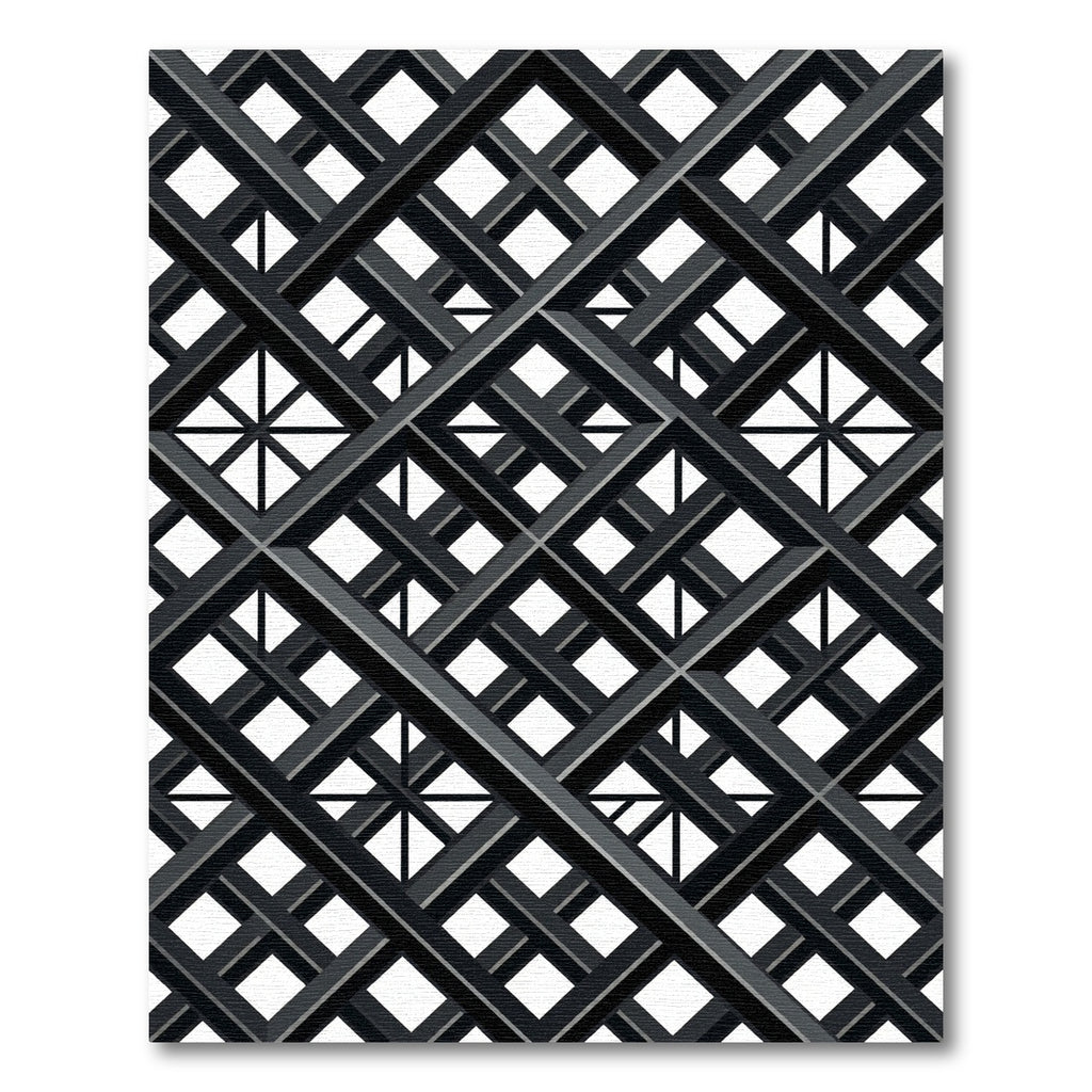 Modern Charcoal Intersecting Geometric Grid Rug