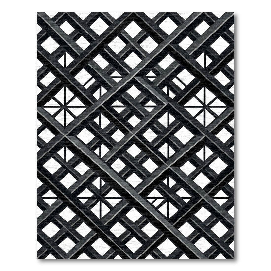 Modern Charcoal Intersecting Geometric Grid Rug