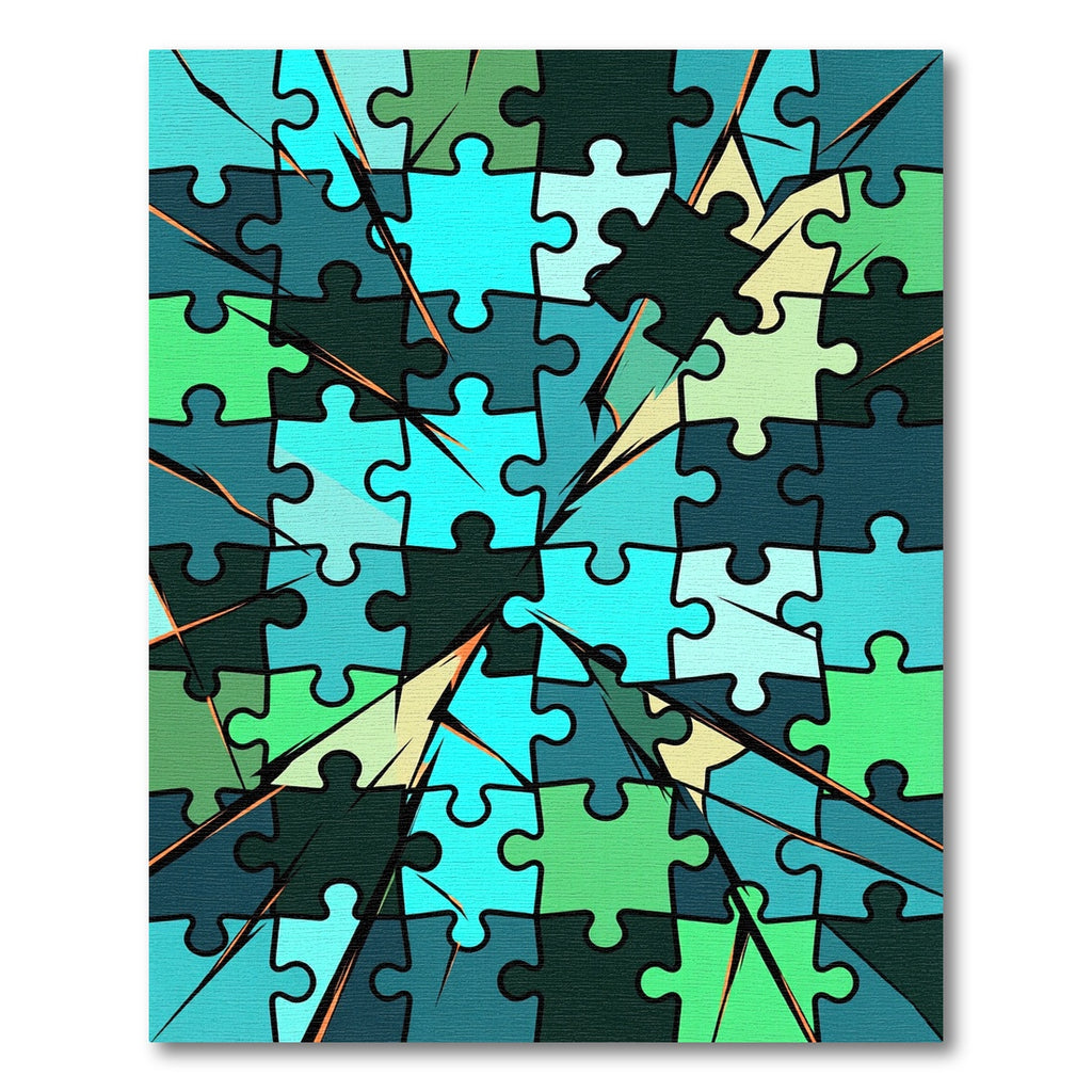 Geometric Teal Abstract Jigsaw Mosaic Rug