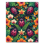 Vibrant Ladybugs Tropical Orchid Jungle Rug