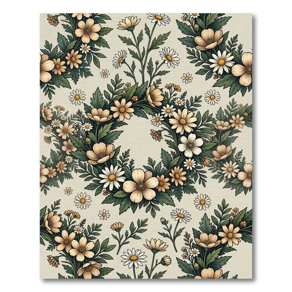 Elegant Beige Cream Wildflower Wreath Rug