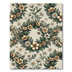 Elegant Beige Cream Wildflower Wreath Rug