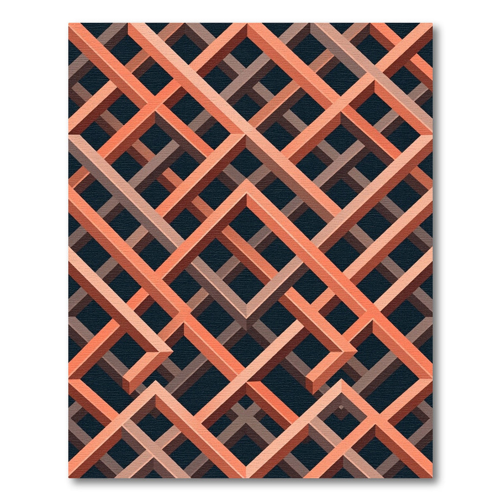 Geometric Copper Lattice Interlocking Lines Rug