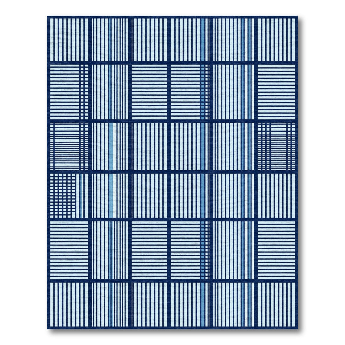 Indigo Grid Geometric Checkered Rug
