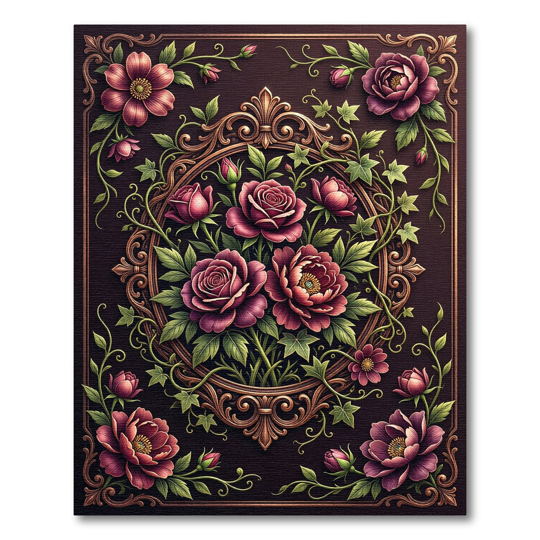 Ornate Victorian Rose Floral Medallion Rug