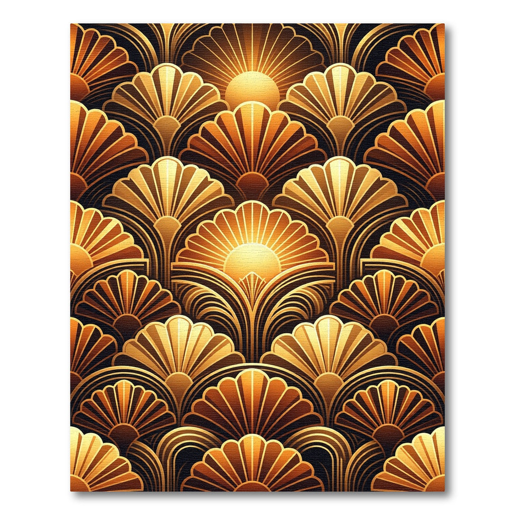 Golden Sunburst Scallop Art Deco Rug