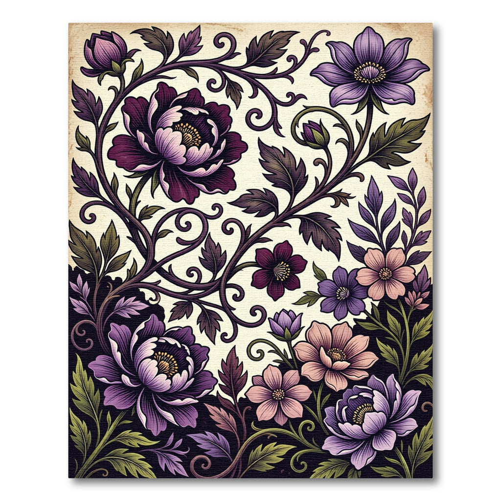 Elegant Purple Peony Scrolling Botanical Art Rug
