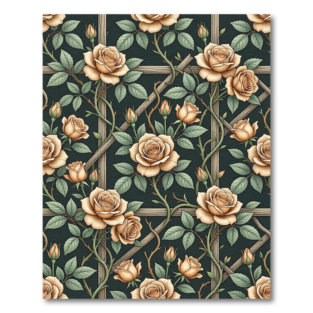 Elegant Beige Rose Trellis Wallpaper Rug