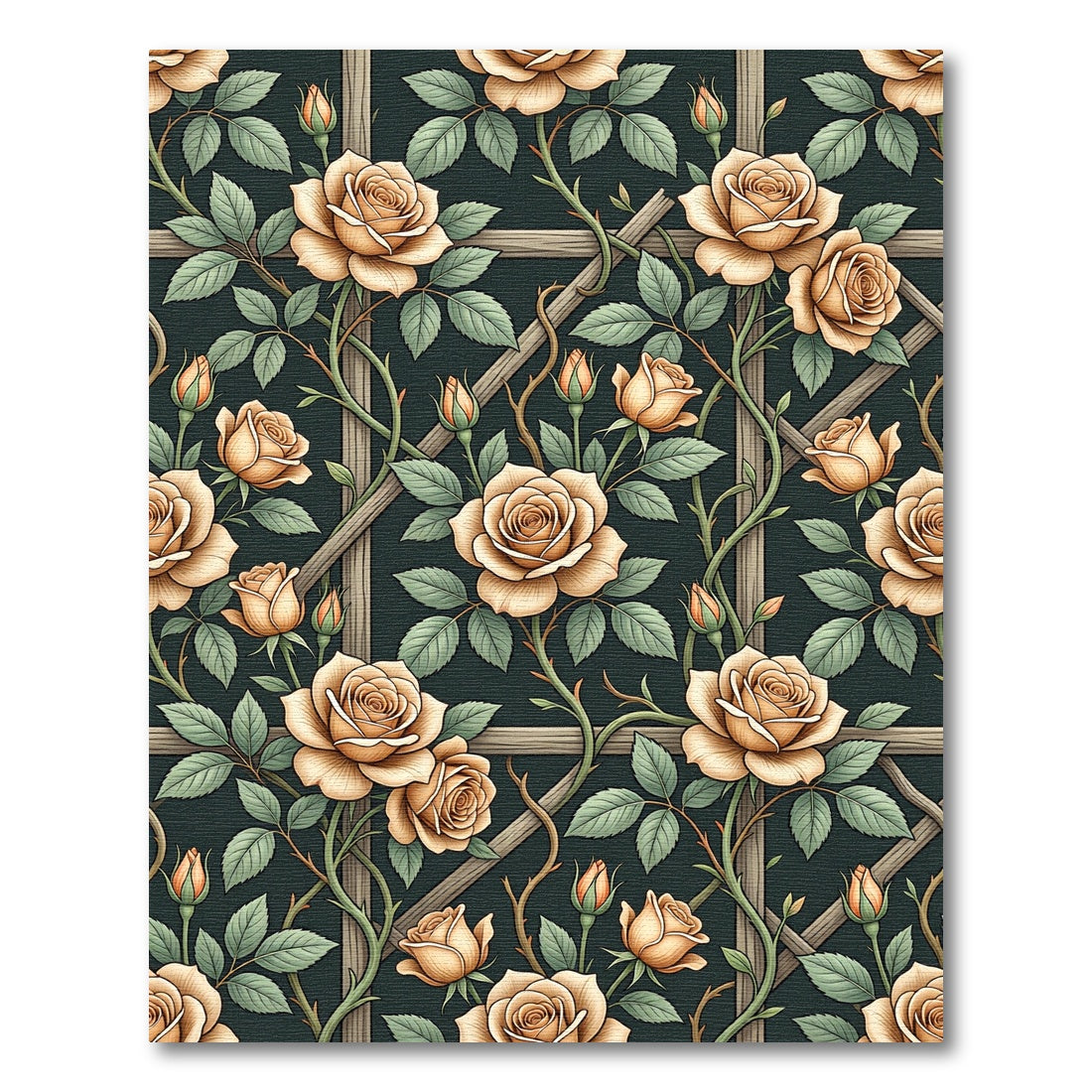 Elegant Beige Rose Trellis Wallpaper Rug