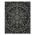 Golden Aztec Sun Star Geometric Medallion Rug