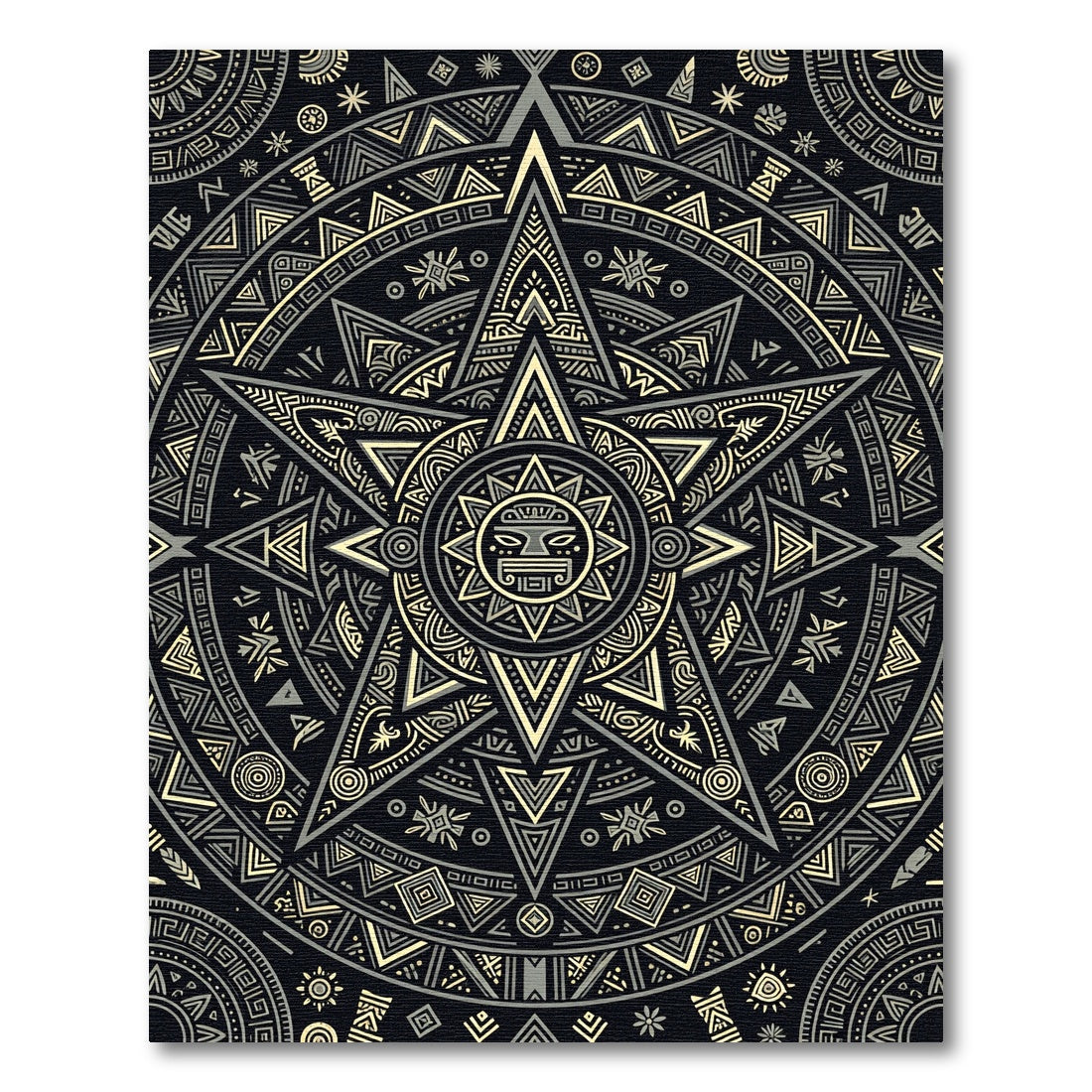 Golden Aztec Sun Star Geometric Medallion Rug