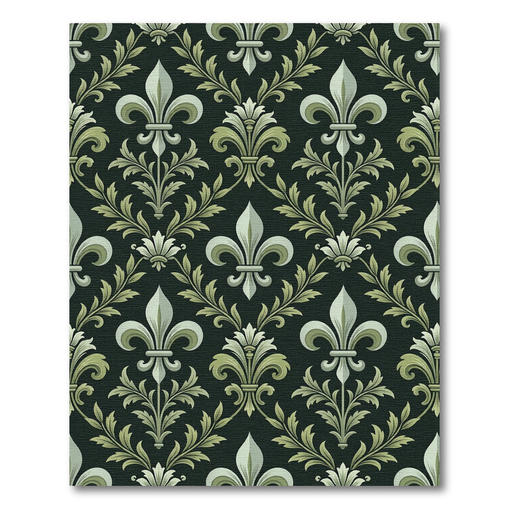 Ornate Black Green Fleur De Lis Rug