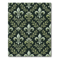 Ornate Black Green Fleur De Lis Rug