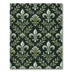 Ornate Black Green Fleur De Lis Rug