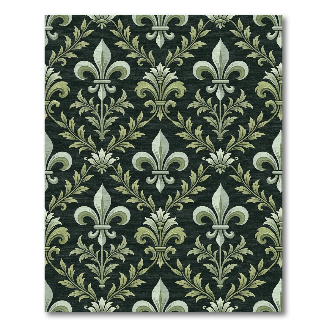 Ornate Black Green Fleur De Lis Rug
