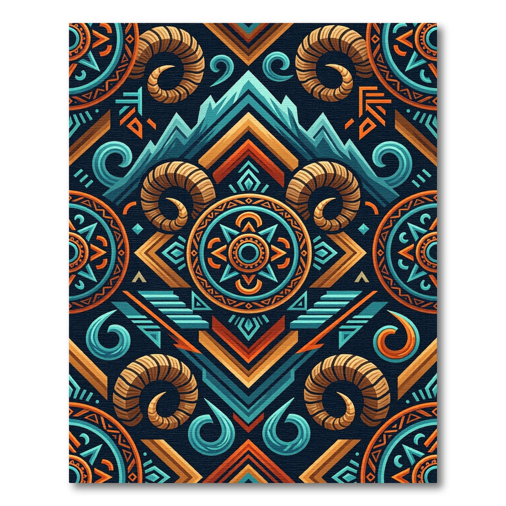 Tribal Ram Horns Geometric Sunset Rug