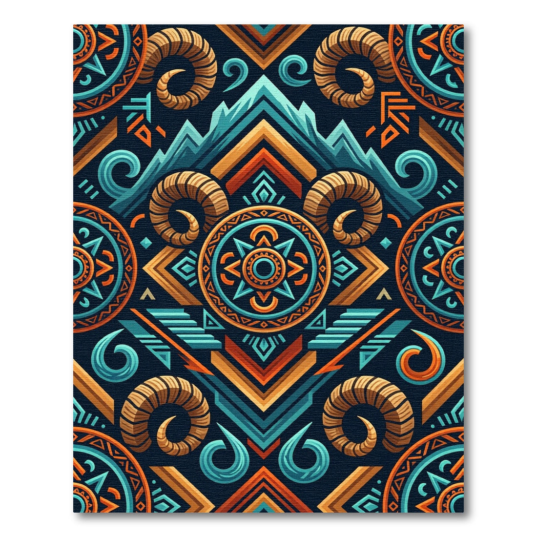 Tribal Ram Horns Geometric Sunset Rug