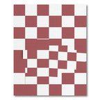 Distorted Crimson and White Checkerboard Rug
