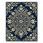 Elegant Navy Floral Gold Medallion Rug