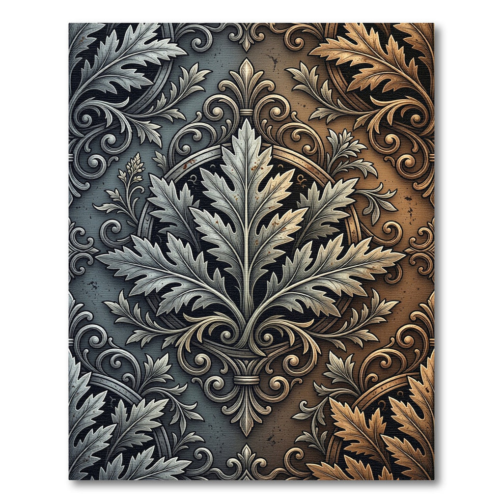 Metallic Silver and Bronze Acanthus Foliage Rug