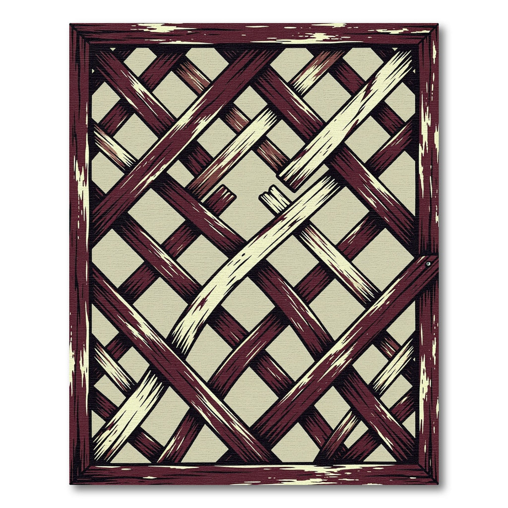 Distressed Maroon Lattice Geometric Grid Rug