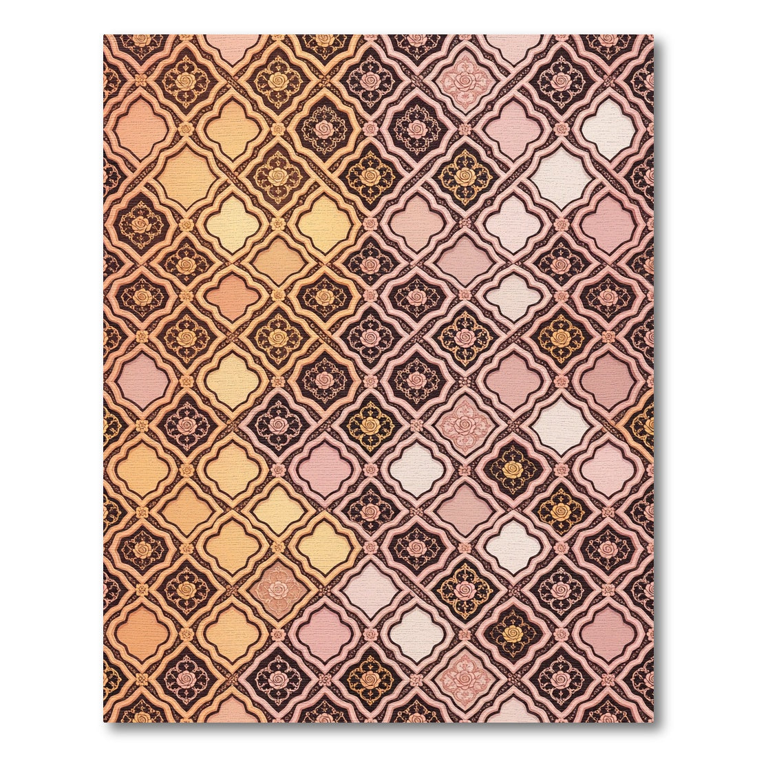 Golden Rose Lattice Quatrefoil Sunset Ombre Rug