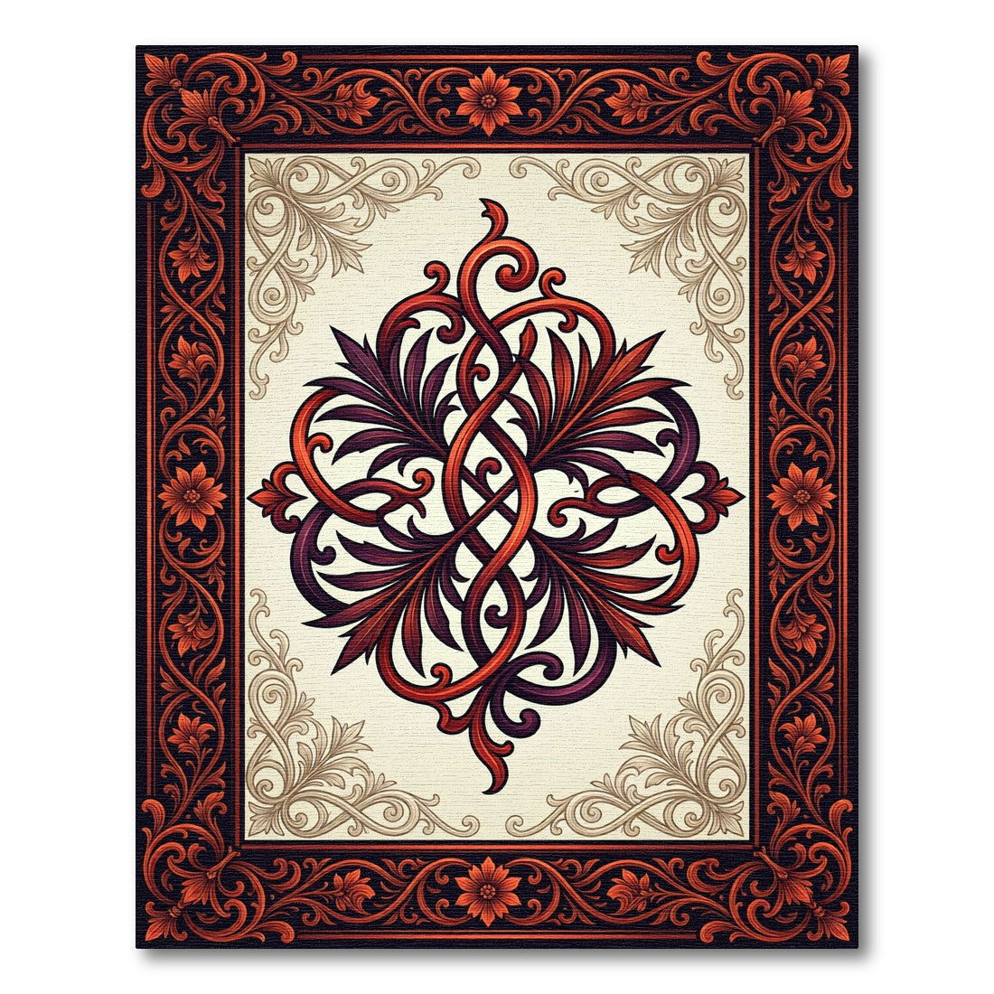 Ornate Crimson Acanthus Interlocking Scroll Rug