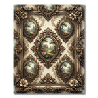 Ornate Floral Landscape Oval Frames Rug