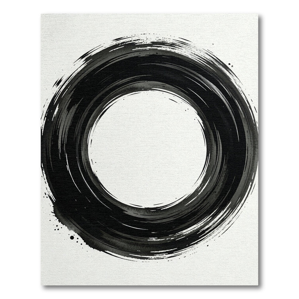 Abstract Black Brush Stroke Circle Rug