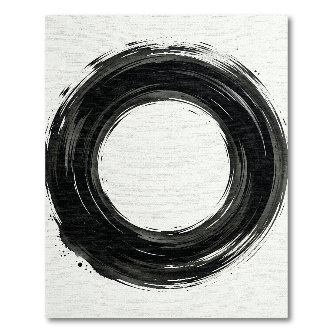 Abstract Black Brush Stroke Circle Rug