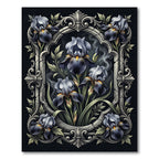 Elegant Dark Iris Gothic Floral Frame Rug