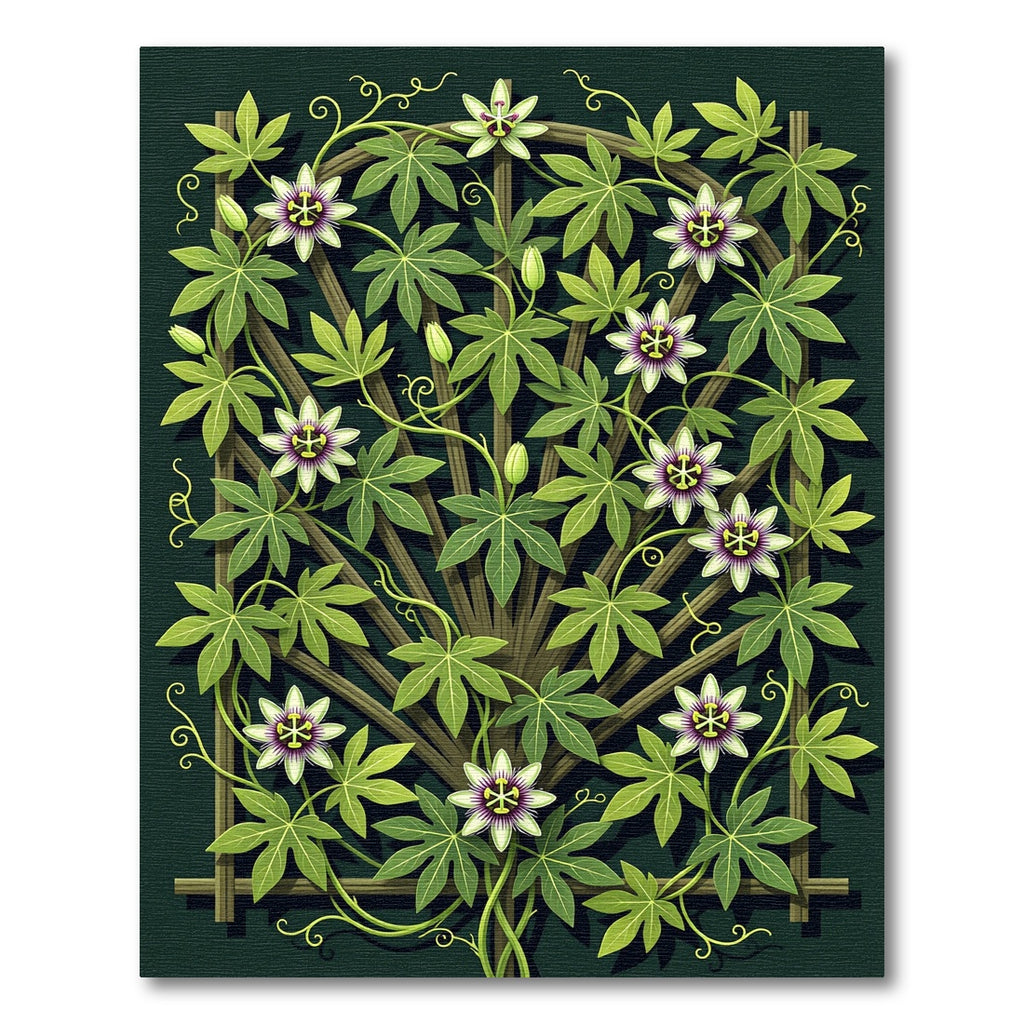 Botanical Passion Flower Forest Green Trellis Rug