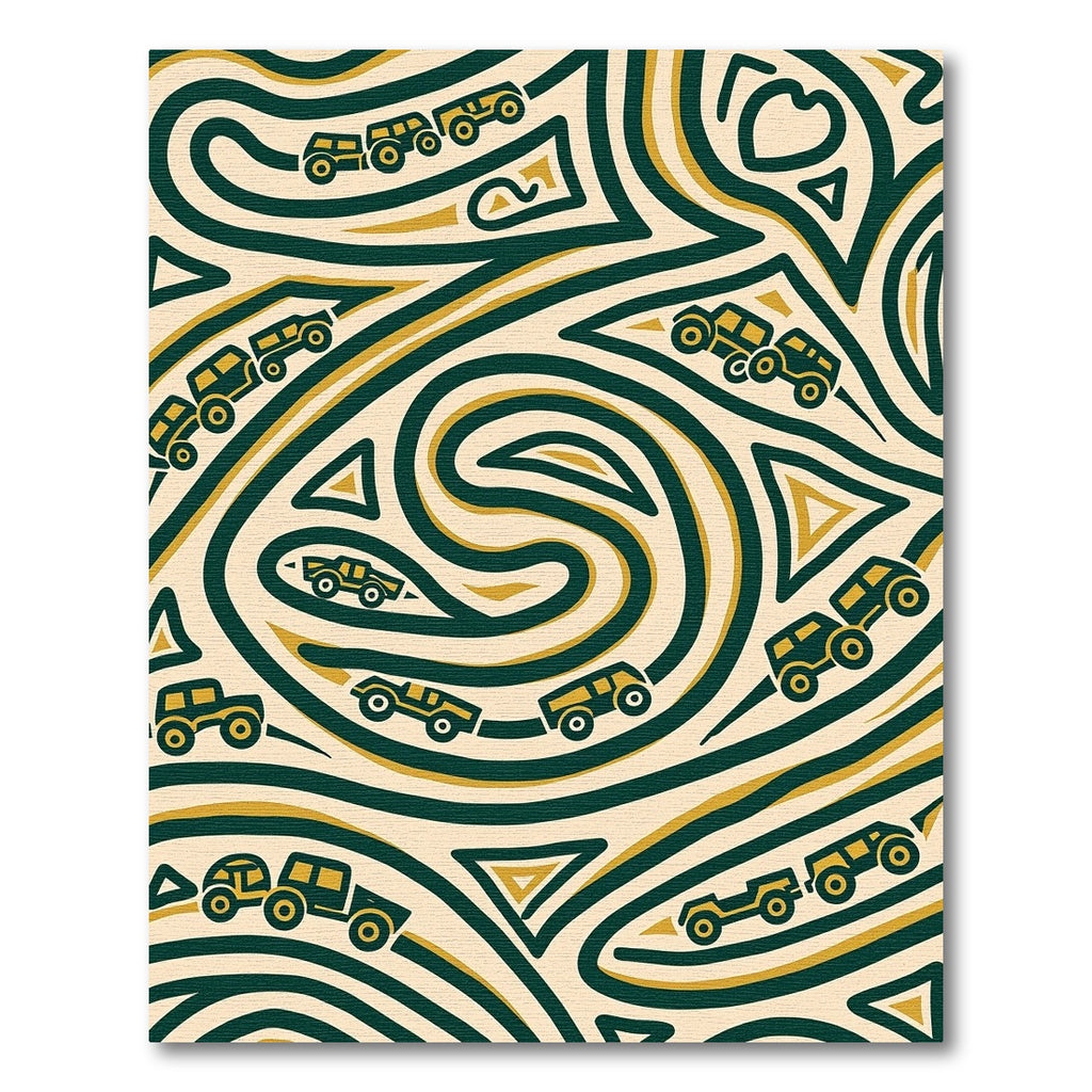 Green Gold Labyrinth Vehicle Weave Rug