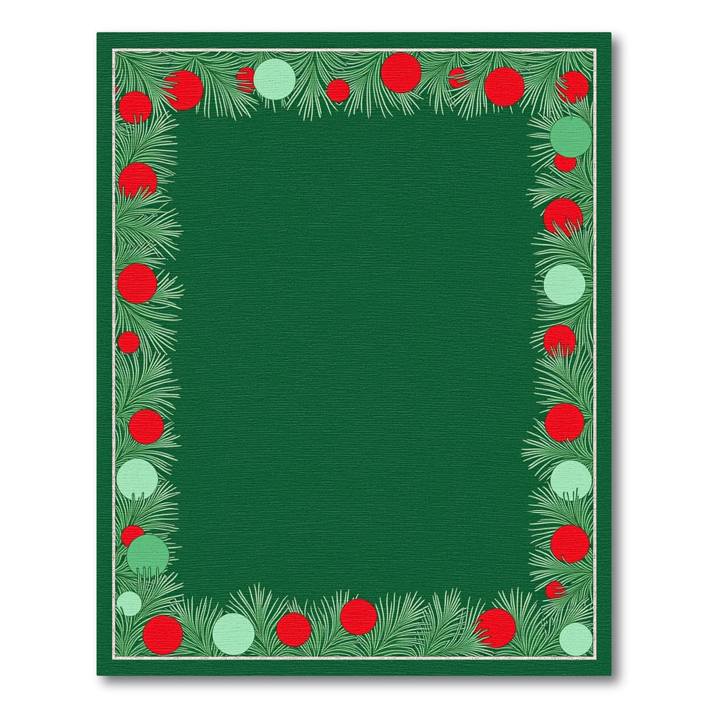 Festive Green Pine Holly Sphere Border Rug