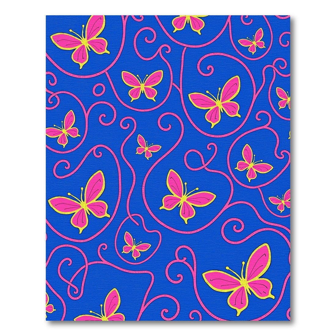 Vibrant Pink Butterfly Swirl Blue Rug