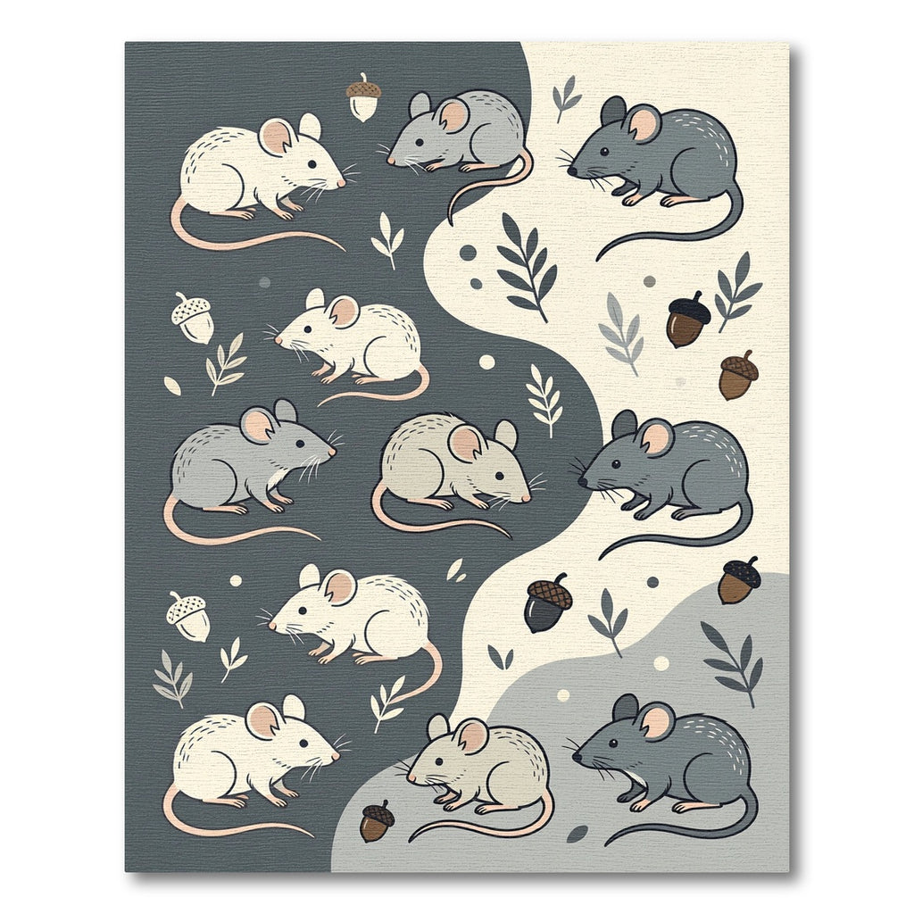 Whimsical Forest Mouse and Acorn Illustration Rug