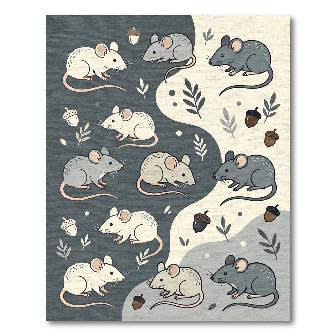 Whimsical Forest Mouse and Acorn Illustration Rug