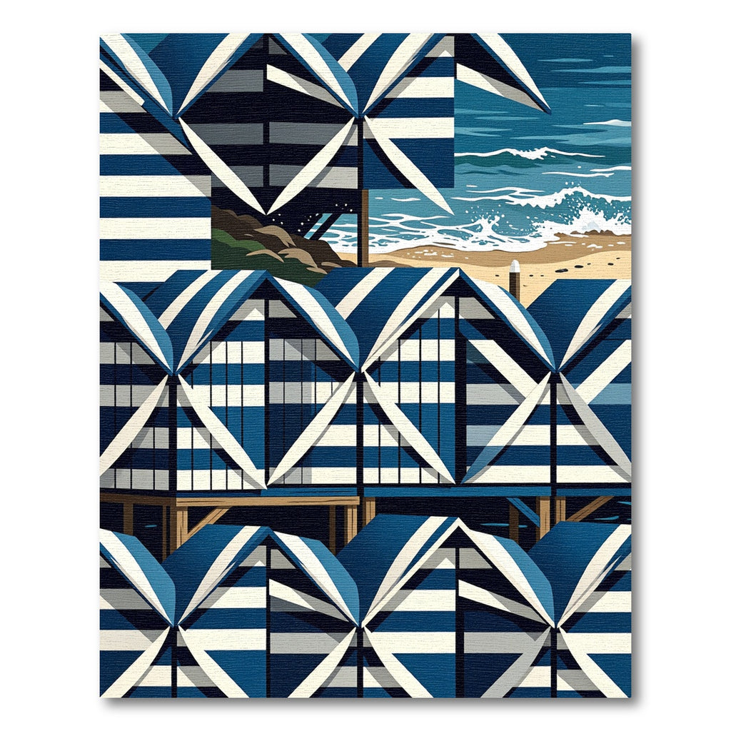 Geometric Navy Blue Striped Coastal Cabana Rug