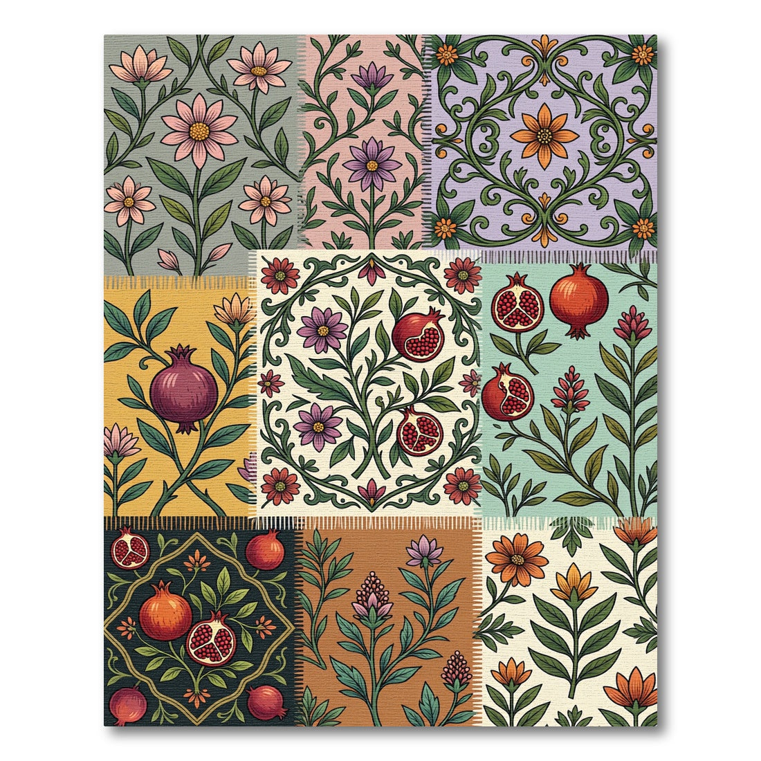 Pomegranate Patchwork Floral Folk Art Rug