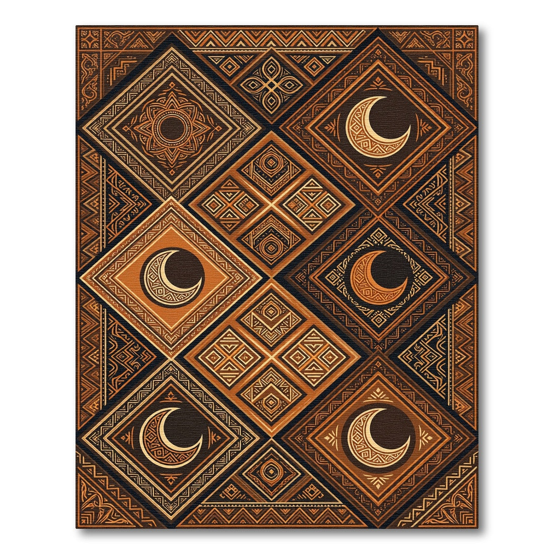 Golden Earthy Moon Diamond Composition Rug