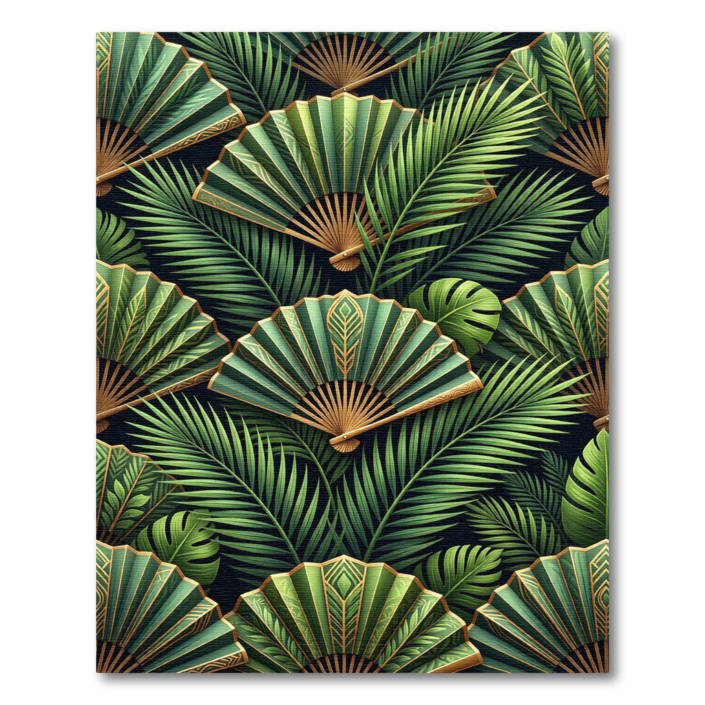 Emerald Green Fan Tropical Leaves Rug