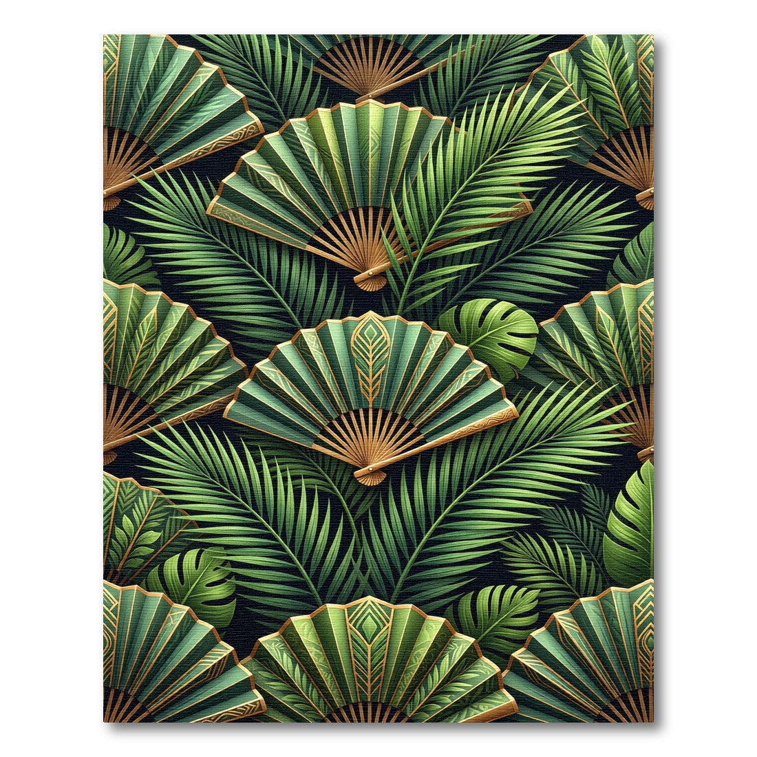 Emerald Green Fan Tropical Leaves Rug