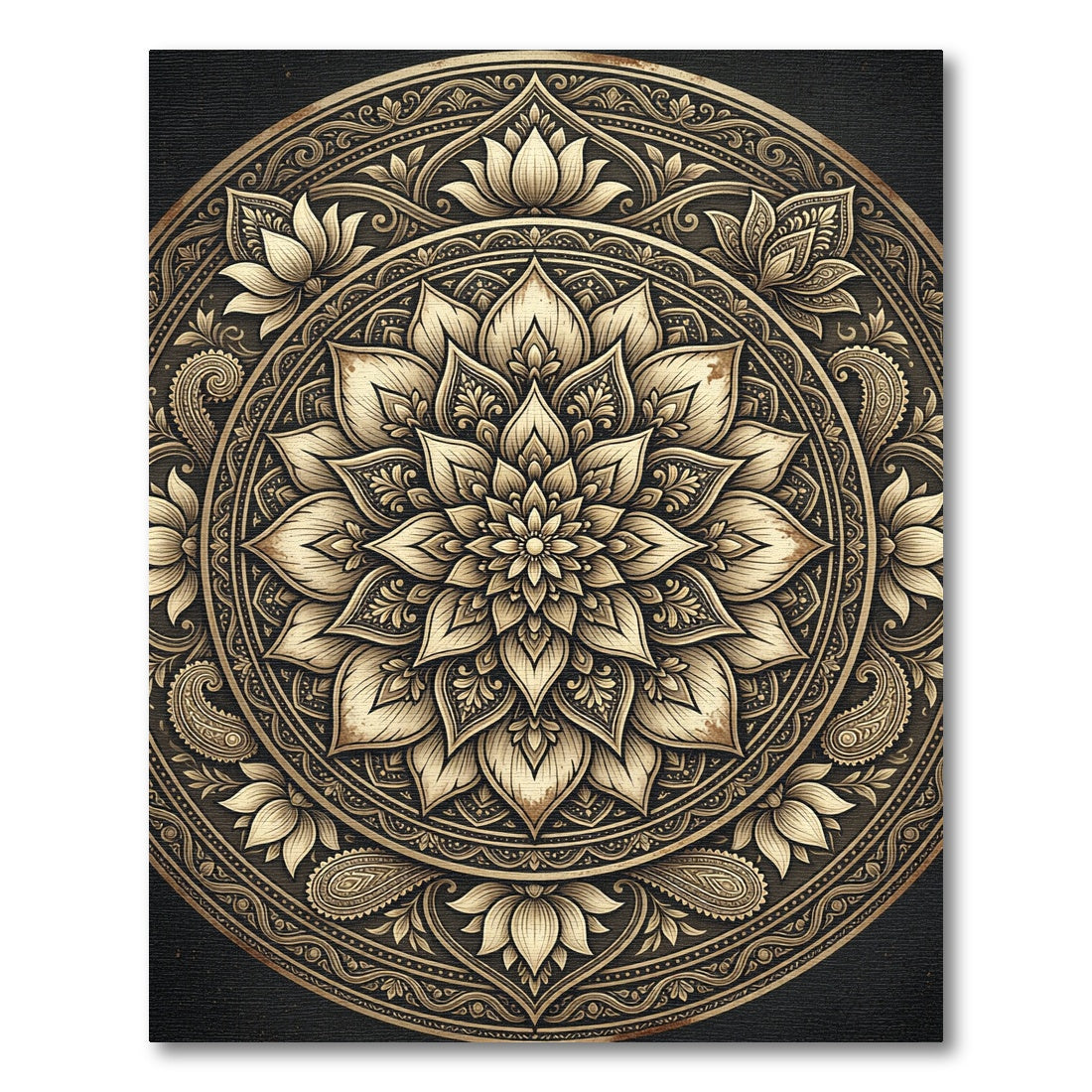 Ornate Golden Lotus Mandala Medallion Rug