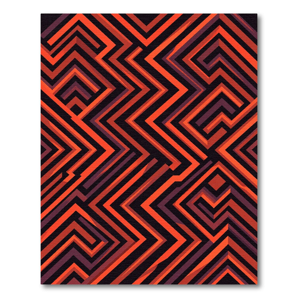 Fiery Orange Abstract Geometric Maze Rug