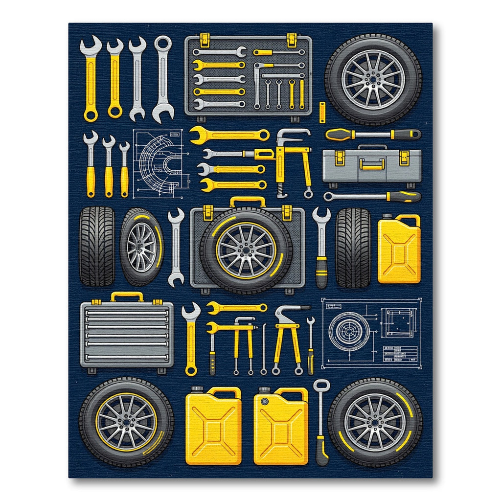 Automotive Industrial Wrench and Tire Grid Rug