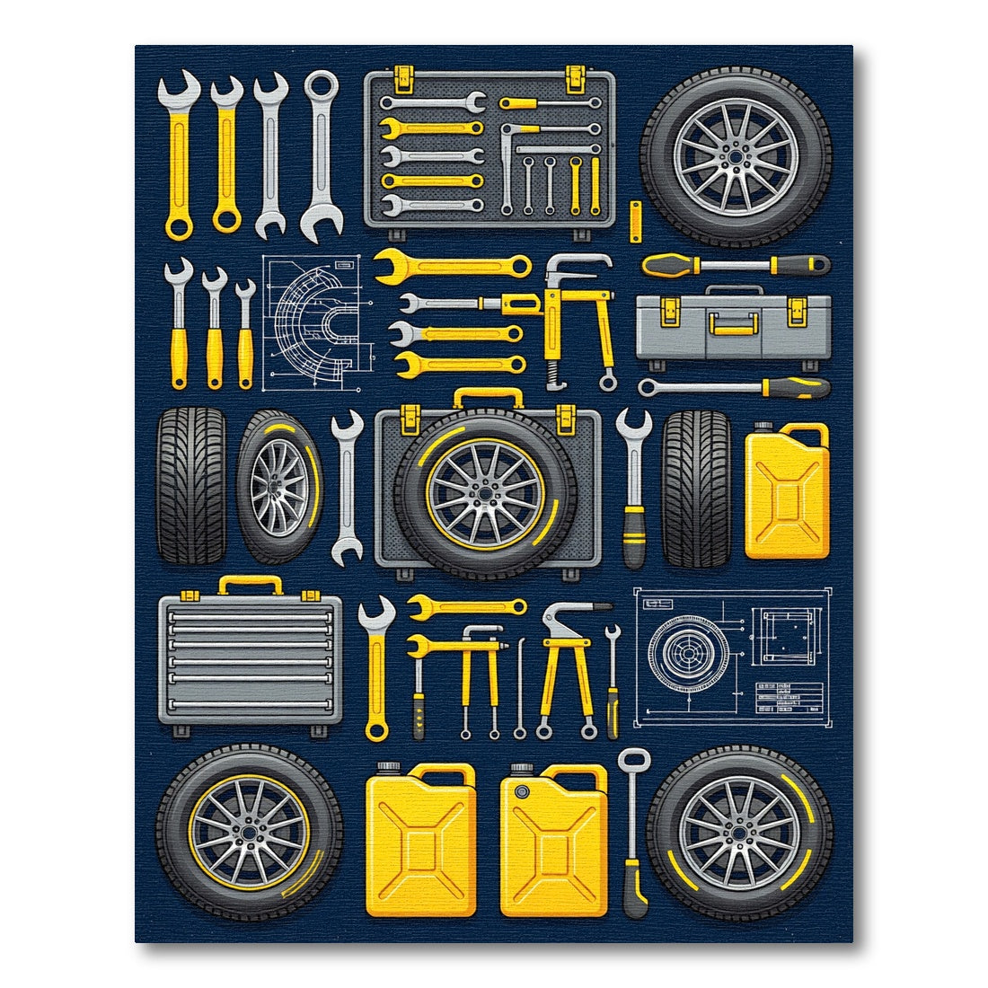 Automotive Industrial Wrench and Tire Grid Rug