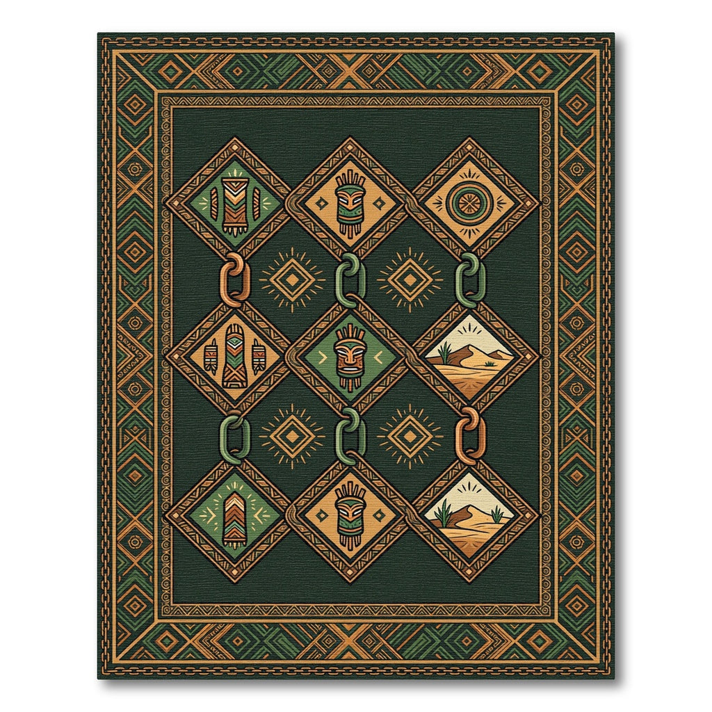 Green Tribal Diamond Mask Desert Rug